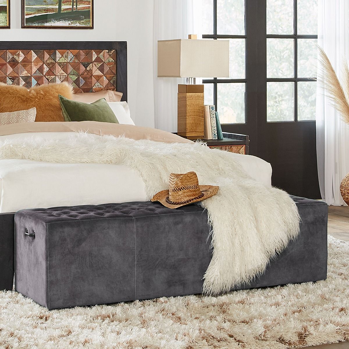 D'Orsay 59" Upholstered Bench in Asphalt Velvet from Home Trends & Design - Luna Furniture