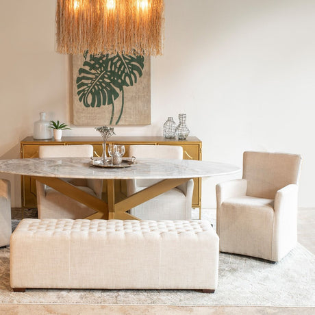 D'Orsay 59" Upholstered Bench in Beige Linen from Home Trends & Design - Luna Furniture