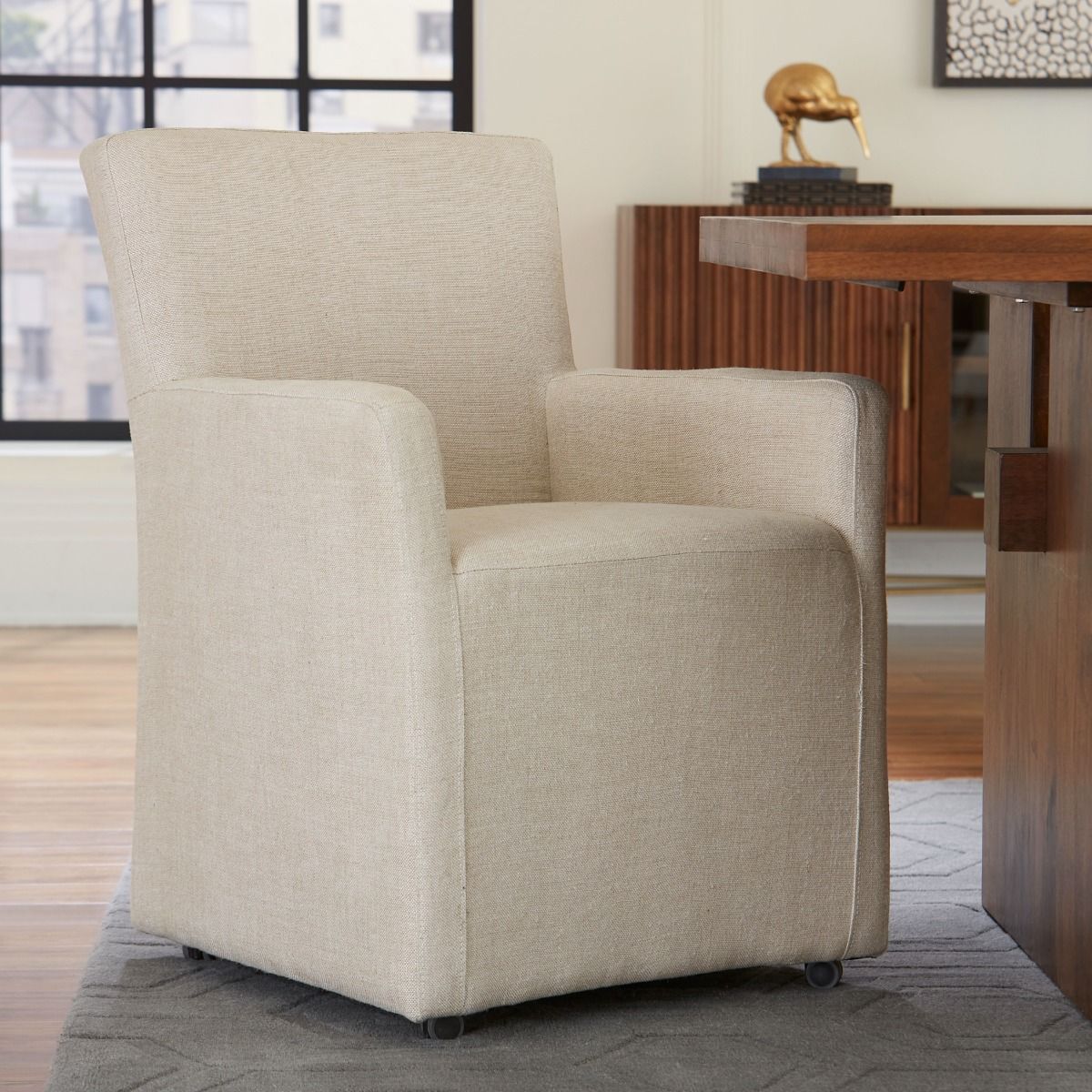 Peabody 25" Wheeled Armchair in Beige Linen from Home Trends & Design - Luna Furniture
