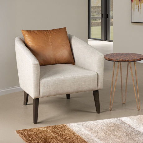 Jessie 22" Accent Chair in Beige Linen with Tan Leather Accent Pillow from Home Trends & Design - Luna Furniture