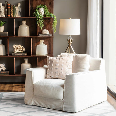 Gatsby Palladium Swivel Accent Chair in White Linen Slipcover from Home Trends & Design - Luna Furniture
