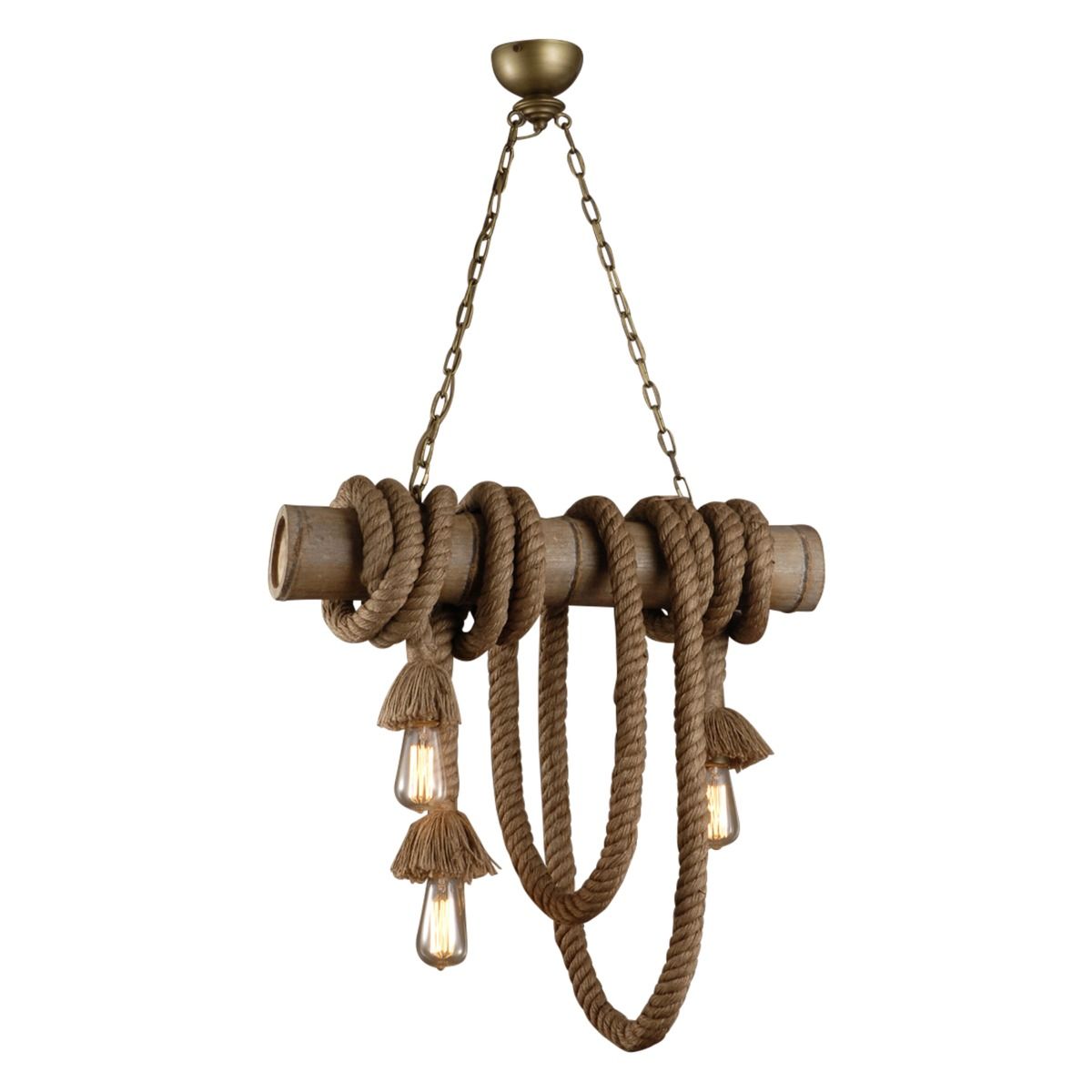 Vintage Light Three Light Bamboo and Rope Pendant from Home Trends & Design - Luna Furniture