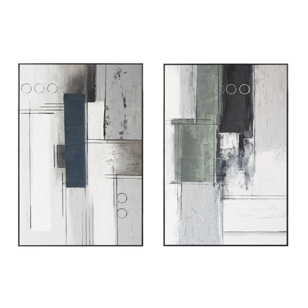 Palette Linear Landscape Hand Painted Framed Diptych