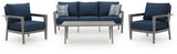 Gali Gray/Blue Outdoor Sofa/Chairs/Table Set (Set of 4) from Ashley - Luna Furniture
