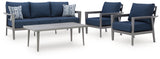 Gali Gray/Blue Outdoor Sofa/Chairs/Table Set (Set of 4) from Ashley - Luna Furniture