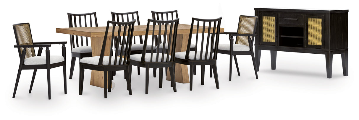 Galliden Dining Table and 8 Chairs with Storage in Light Brown from Ashley - Luna Furniture