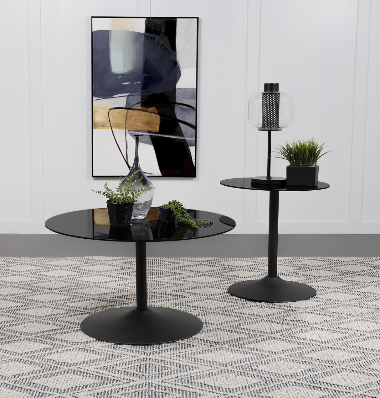 Ganso Black 2-Piece Round Glass Top Coffee and End Table Set from Coaster - Luna Furniture