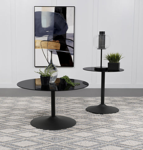 Ganso Black 2-Piece Round Glass Top Coffee and End Table Set from Coaster - Luna Furniture