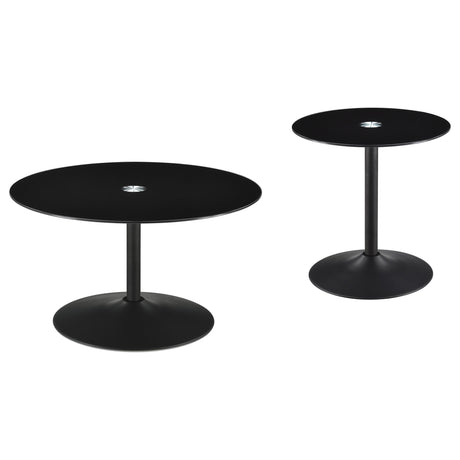 Ganso Black 2-Piece Round Glass Top Coffee and End Table Set from Coaster - Luna Furniture
