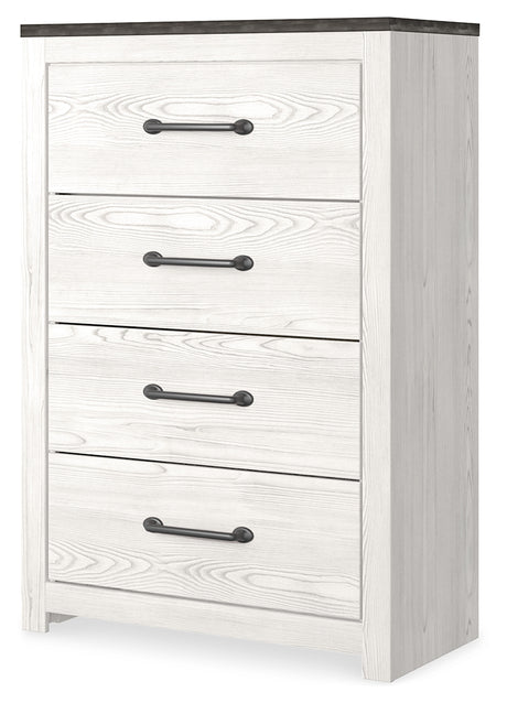 Gerridan King Panel Bed with Mirrored Dresser and Chest in White/Gray from Ashley - Luna Furniture
