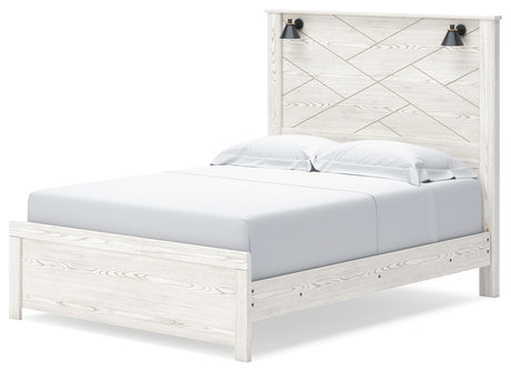 Gerridan Queen Panel Bed with Mirrored Dresser and 2 Nightstands in White/Gray from Ashley - Luna Furniture