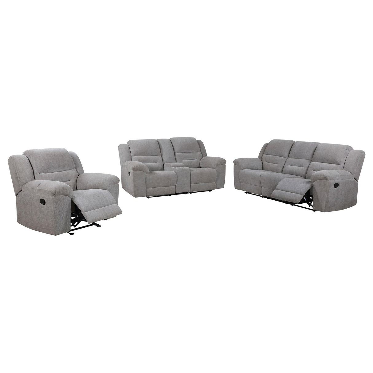 Gilson 3-piece Chenille Upholstered Reclining Sofa Set Grey from Coaster - Luna Furniture