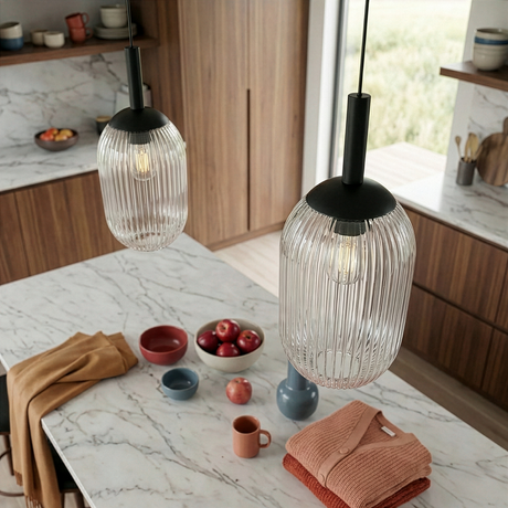 Giza Pendant Lamp - Black and Clear from Ashcroft Furniture - Luna Furniture