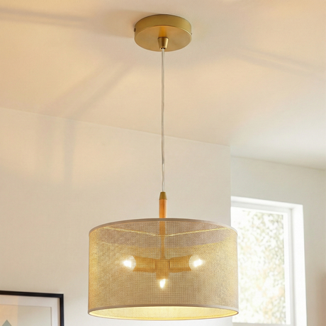Glacier Pendant Lamp - Oak + Natural + Gold from Ashcroft Furniture - Luna Furniture