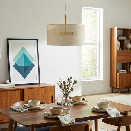 Glacier Pendant Lamp - Oak + Natural + Gold from Ashcroft Furniture - Luna Furniture