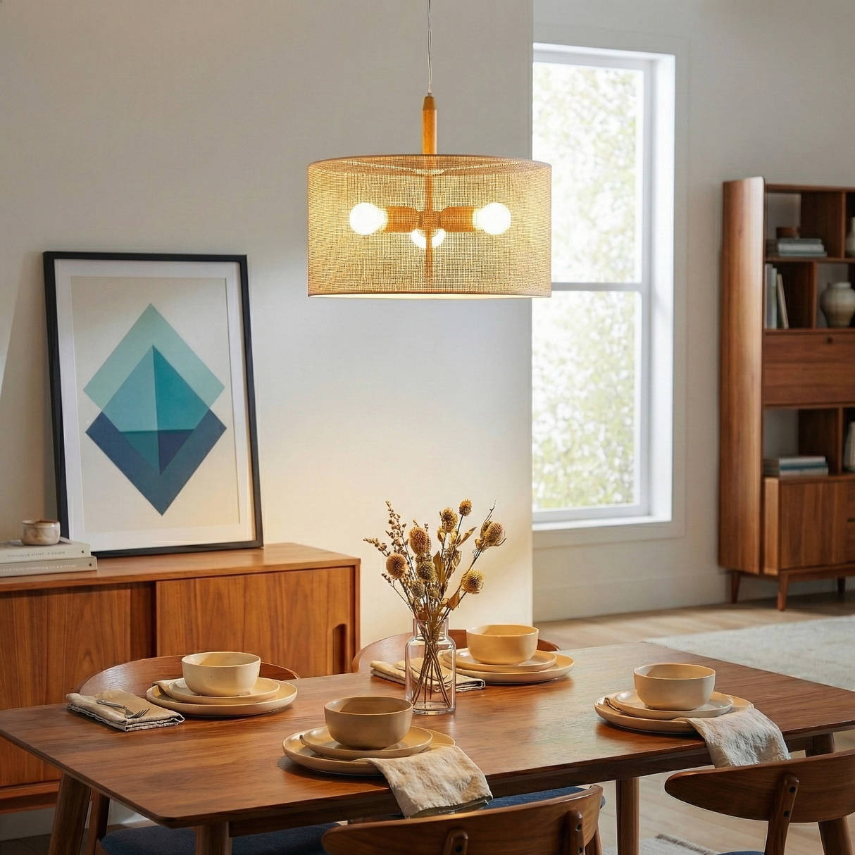 Glacier Pendant Lamp - Oak + Natural + Gold from Ashcroft Furniture - Luna Furniture