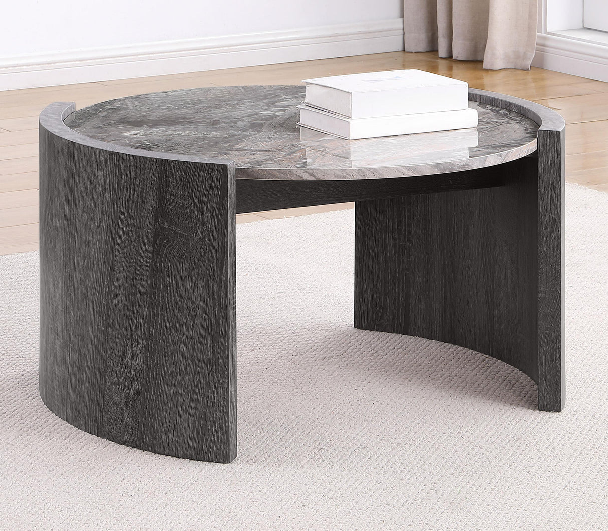 Gladstone Distressed Gray Round Faux Marble Top Coffee Table from Coaster - Luna Furniture