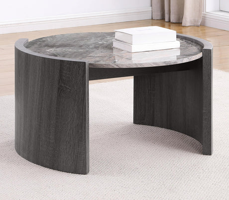 Gladstone Distressed Gray Round Faux Marble Top Coffee Table from Coaster - Luna Furniture