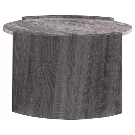 Gladstone Distressed Gray Round Faux Marble Top Coffee Table from Coaster - Luna Furniture