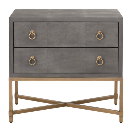 Strand Shagreen 2-Drawer Nightstand in Gray Shagreen, Brushed Gold from Essentials For Living - Luna Furniture