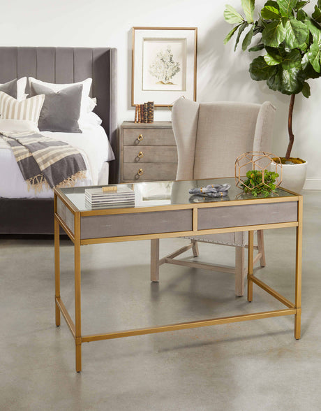 Strand Shagreen 3-Drawer Nightstand in Gray Shagreen, Brushed Gold from Essentials For Living - Luna Furniture