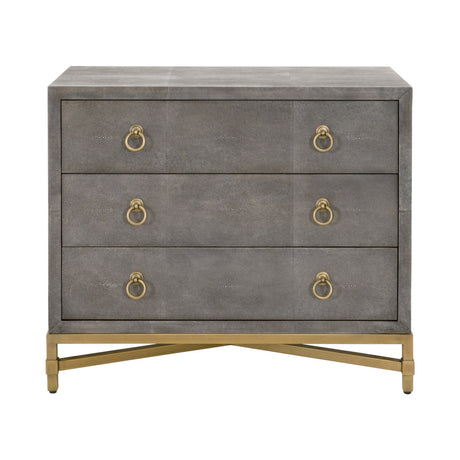 Strand Shagreen 3-Drawer Nightstand in Gray Shagreen, Brushed Gold from Essentials For Living - Luna Furniture