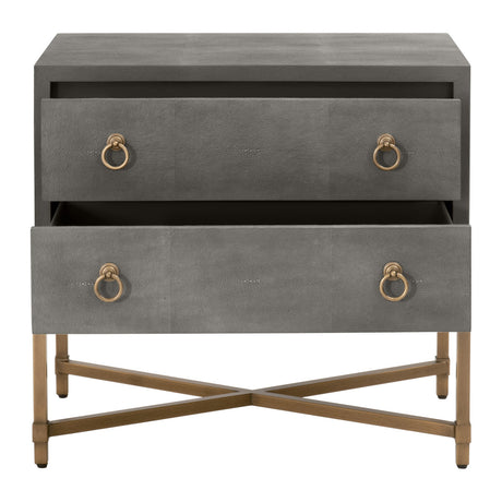 Strand Shagreen 2-Drawer Nightstand in Gray Shagreen, Brushed Gold from Essentials For Living - Luna Furniture