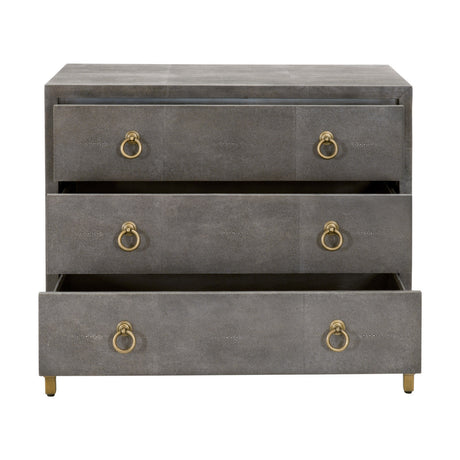 Strand Shagreen 3-Drawer Nightstand in Gray Shagreen, Brushed Gold from Essentials For Living - Luna Furniture