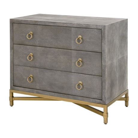 Strand Shagreen 3-Drawer Nightstand in Gray Shagreen, Brushed Gold from Essentials For Living - Luna Furniture
