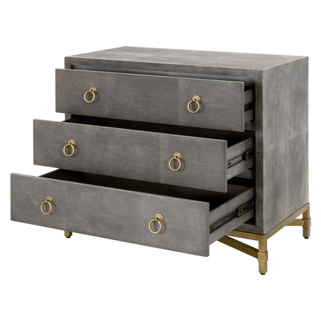 Strand Shagreen 3-Drawer Nightstand in Gray Shagreen, Brushed Gold from Essentials For Living - Luna Furniture