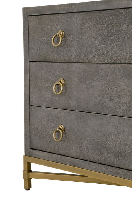 Strand Shagreen 3-Drawer Nightstand in Gray Shagreen, Brushed Gold from Essentials For Living - Luna Furniture