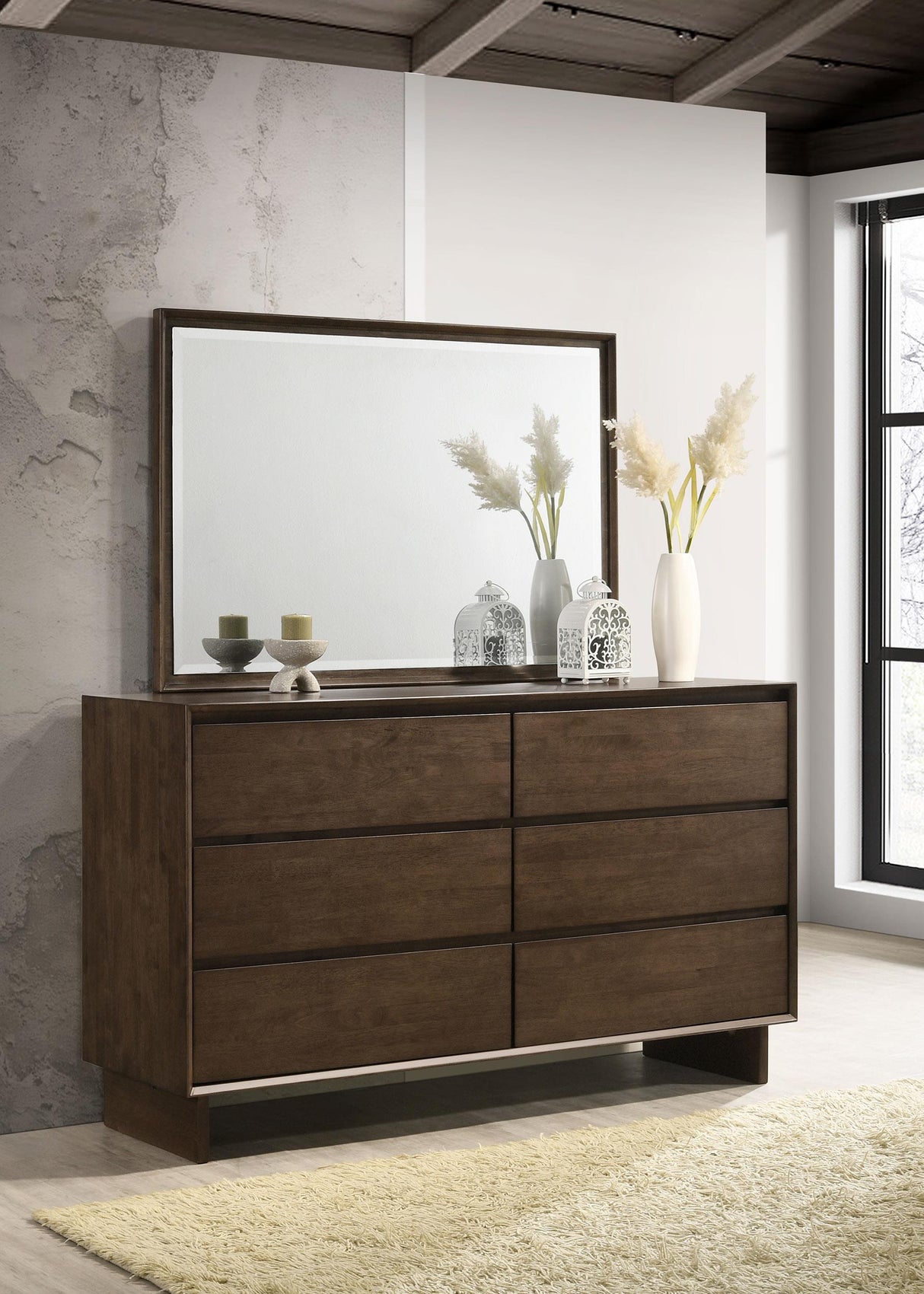 Glenwood Warm Brown 6-Drawer Dresser and Mirror from Coaster - Luna Furniture
