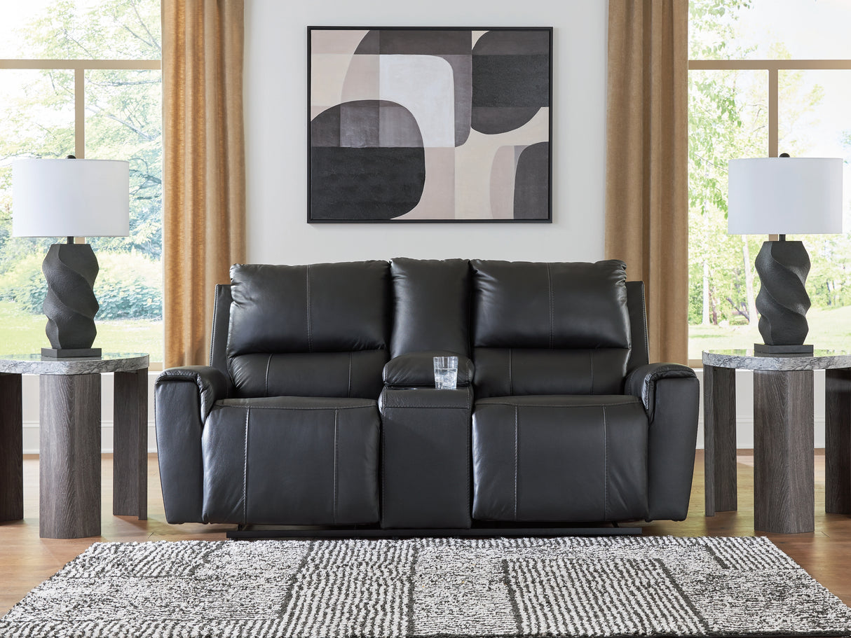 Glossmore Black Reclining Loveseat with Console from Ashley - Luna Furniture