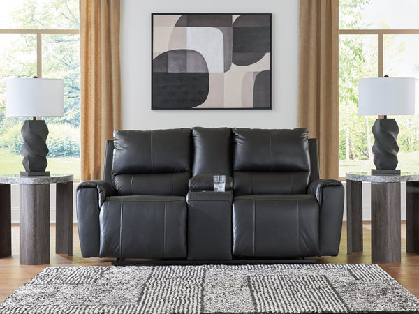 Glossmore Black Reclining Loveseat with Console