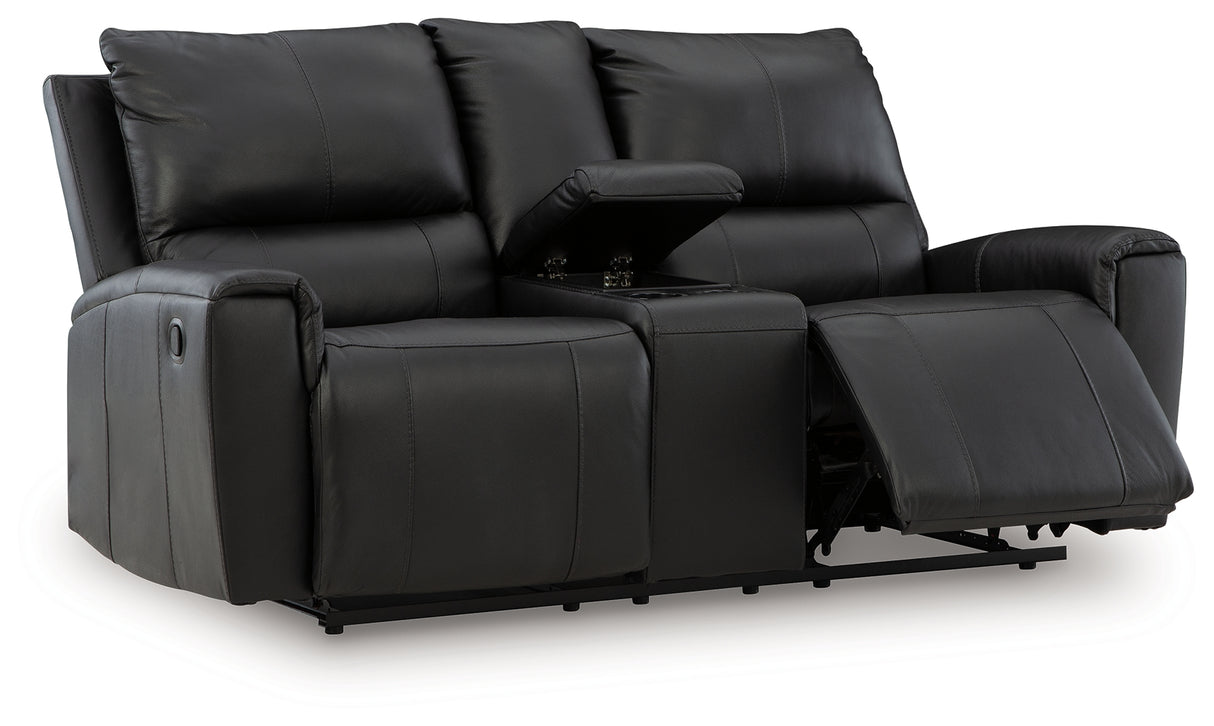 Glossmore Black Reclining Loveseat with Console from Ashley - Luna Furniture