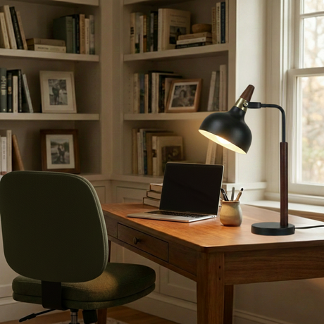 GlowLite Black Table Lamp with Cone Shade from Ashcroft Furniture - Luna Furniture