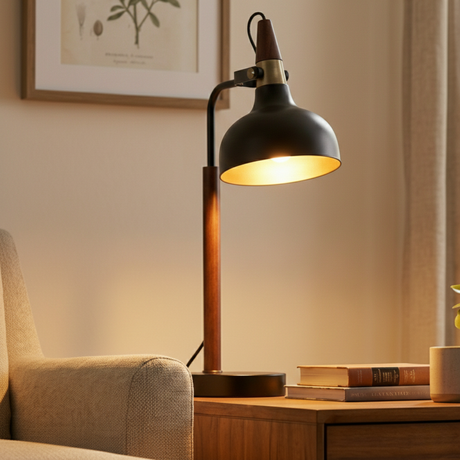 GlowLite Black Table Lamp with Cone Shade from Ashcroft Furniture - Luna Furniture