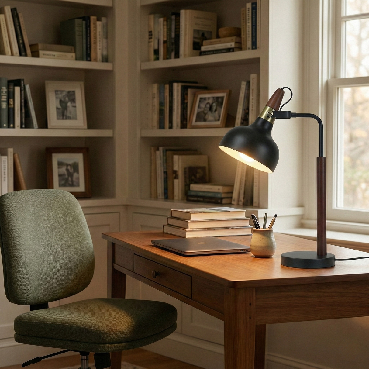 GlowLite Black Table Lamp with Cone Shade from Ashcroft Furniture - Luna Furniture