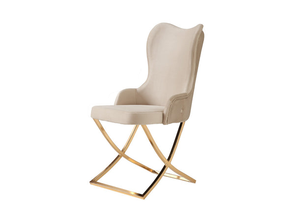 Prag Dining Chair in Cream, Gold X Leg