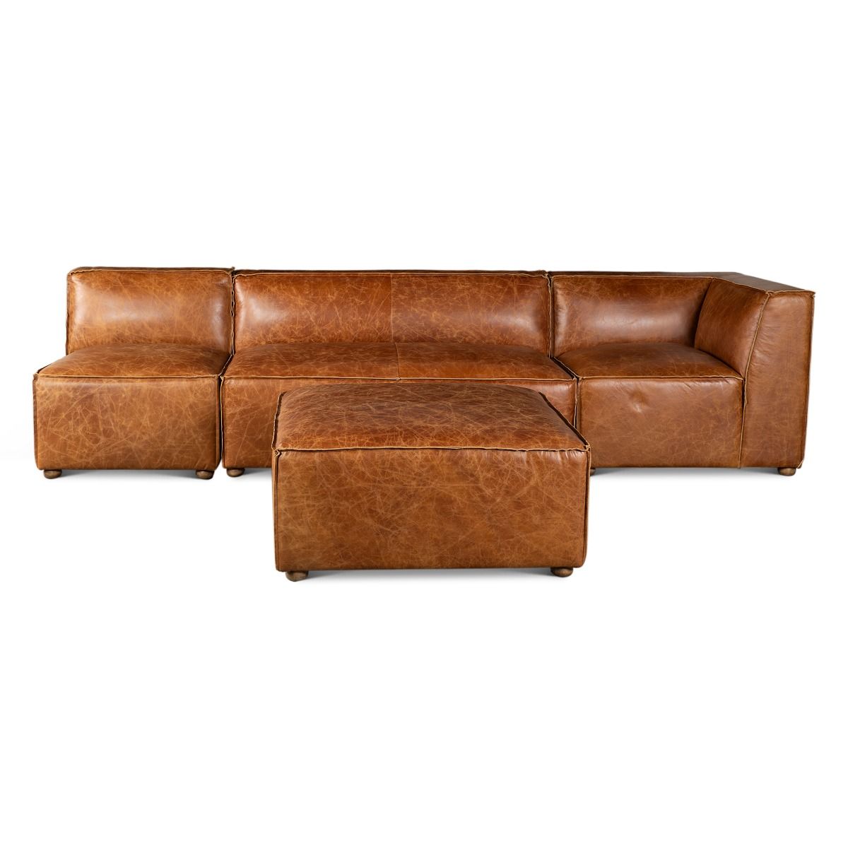 Portofino Loft Three Piece Sectional Sofa in Cocoa Brown Leather from Home Trends & Design - Luna Furniture