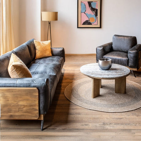 Portofino Mid Century 95" Sofa in Antique Ebony Leather from Home Trends & Design - Luna Furniture