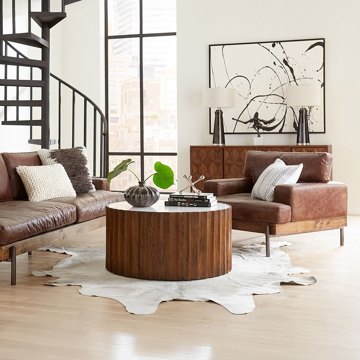 Portofino Industrial 41" Accent Chair in Geisha Brown Leather from Home Trends & Design - Luna Furniture