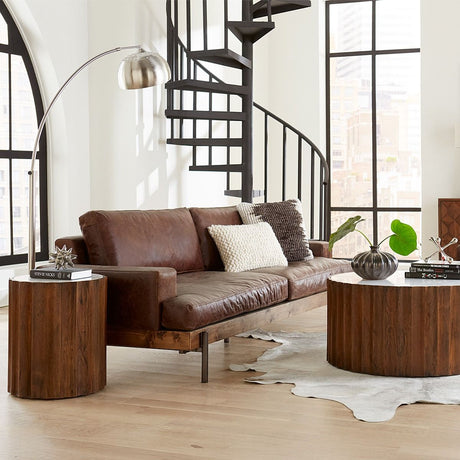 Portofino Industrial 94" Sofa in Geisha Brown Leather from Home Trends & Design - Luna Furniture