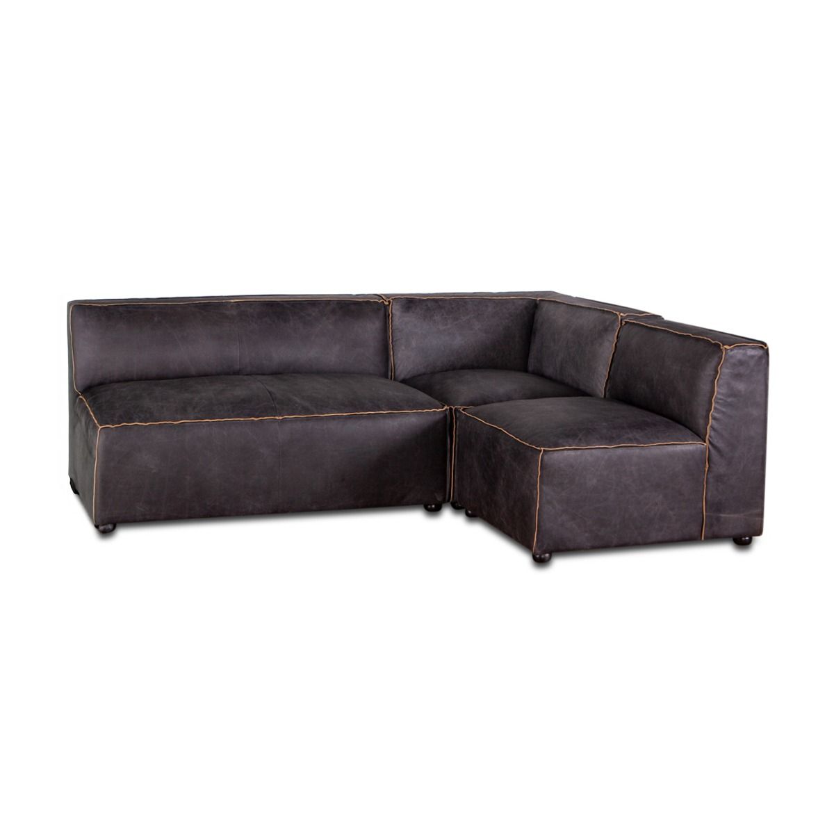 Portofino Loft Three Piece Sectional Sofa in Antique Ebony Leather from Home Trends & Design - Luna Furniture