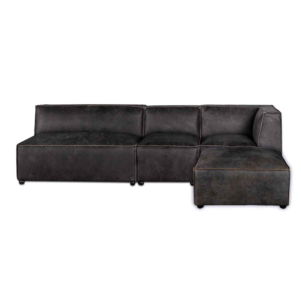 Portofino Loft Three Piece Sectional Sofa in Antique Ebony Leather from Home Trends & Design - Luna Furniture