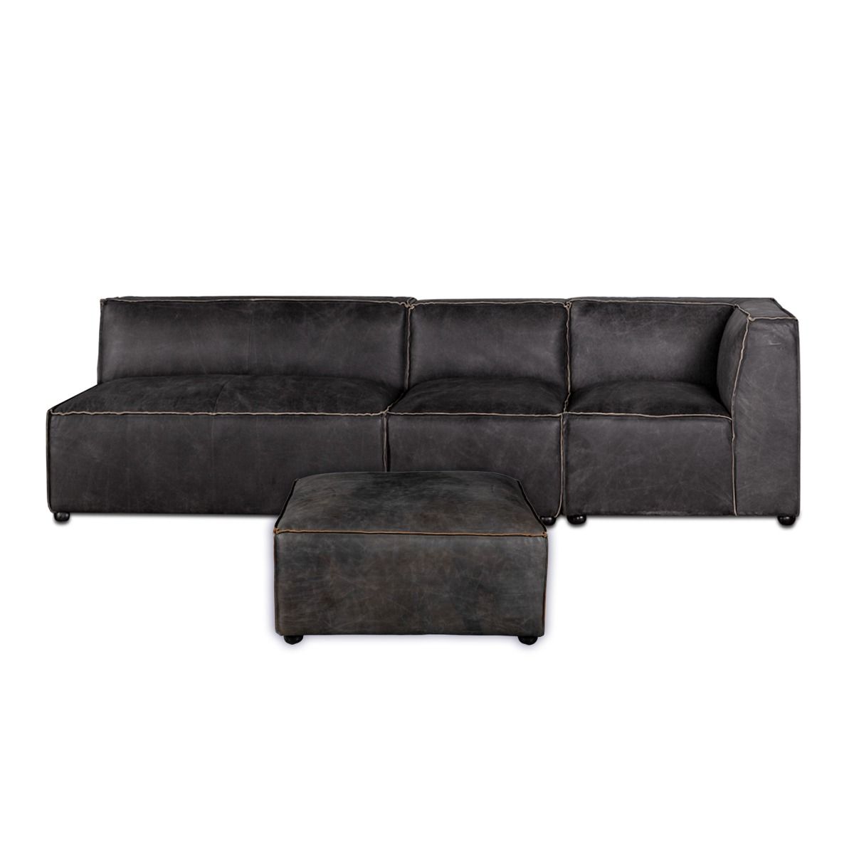 Portofino Loft Three Piece Sectional Sofa in Antique Ebony Leather from Home Trends & Design - Luna Furniture
