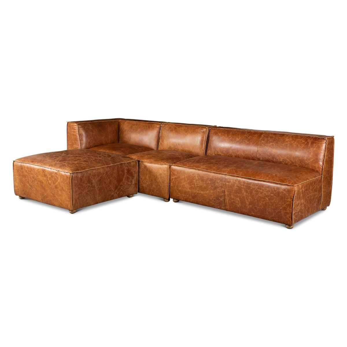 Portofino Loft Three Piece Sectional Sofa in Cocoa Brown Leather from Home Trends & Design - Luna Furniture