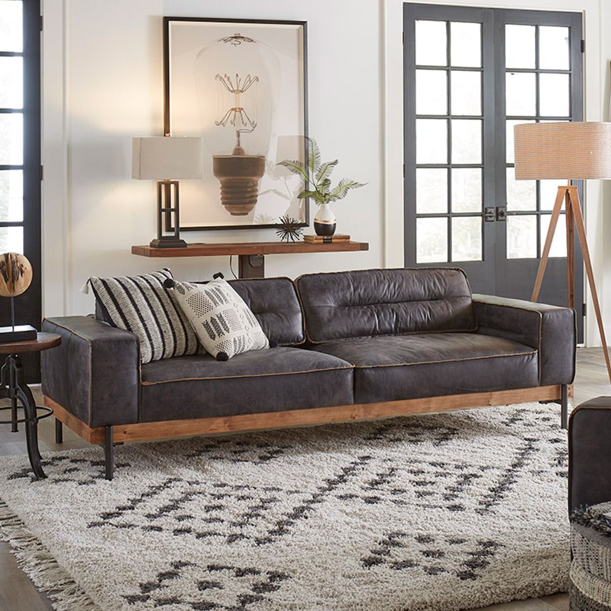 Portofino Modern 95" Sofa in Antique Ebony Leather from Home Trends & Design - Luna Furniture