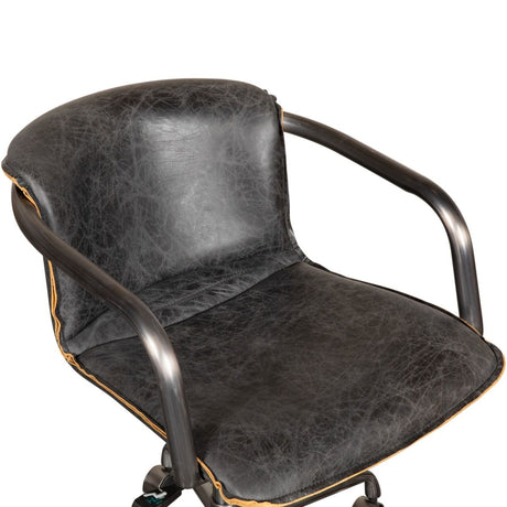 Portofino Swivel Office Chair in Antique Ebony Leather and Antique Zinc from Home Trends & Design - Luna Furniture