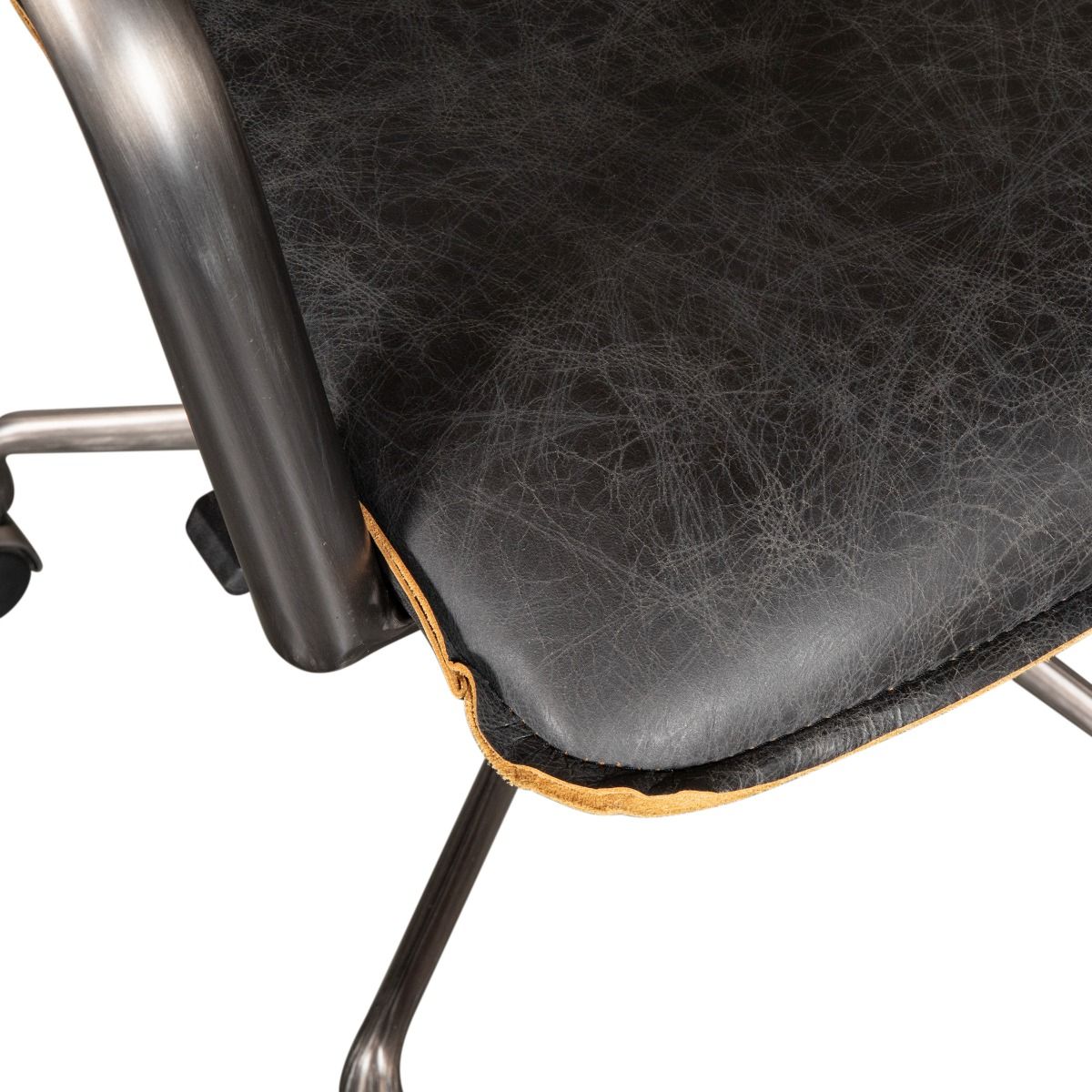 Portofino Swivel Office Chair in Antique Ebony Leather and Antique Zinc from Home Trends & Design - Luna Furniture